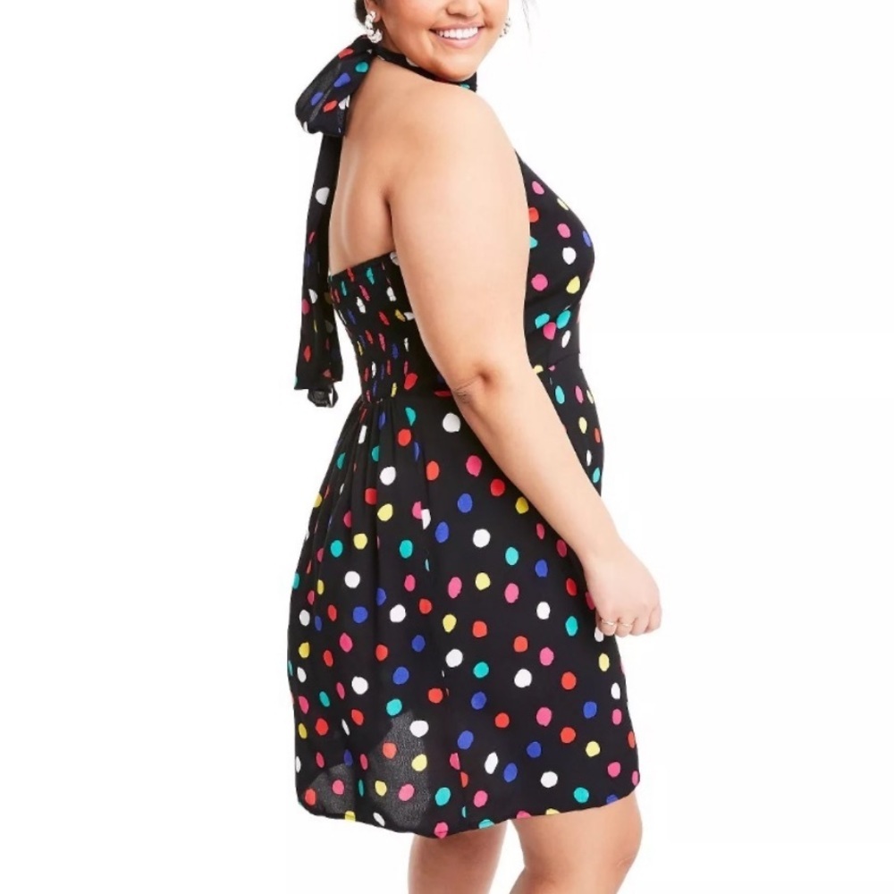 Plus Size Black Polka Dot Halter Dress